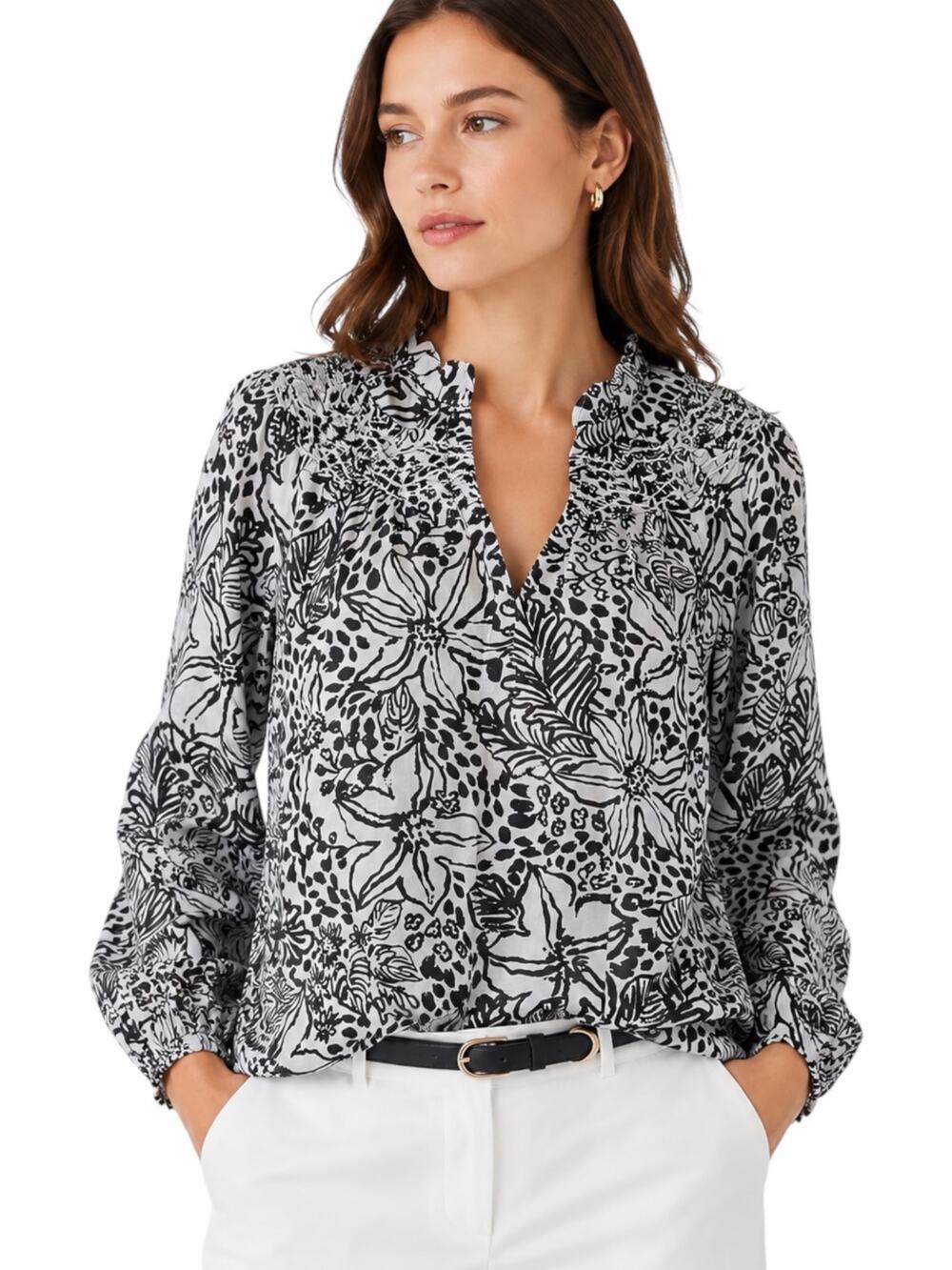 Lilly Pulitzer Lourdes Long Sleeve Top Onyx Lots To Spot Size M